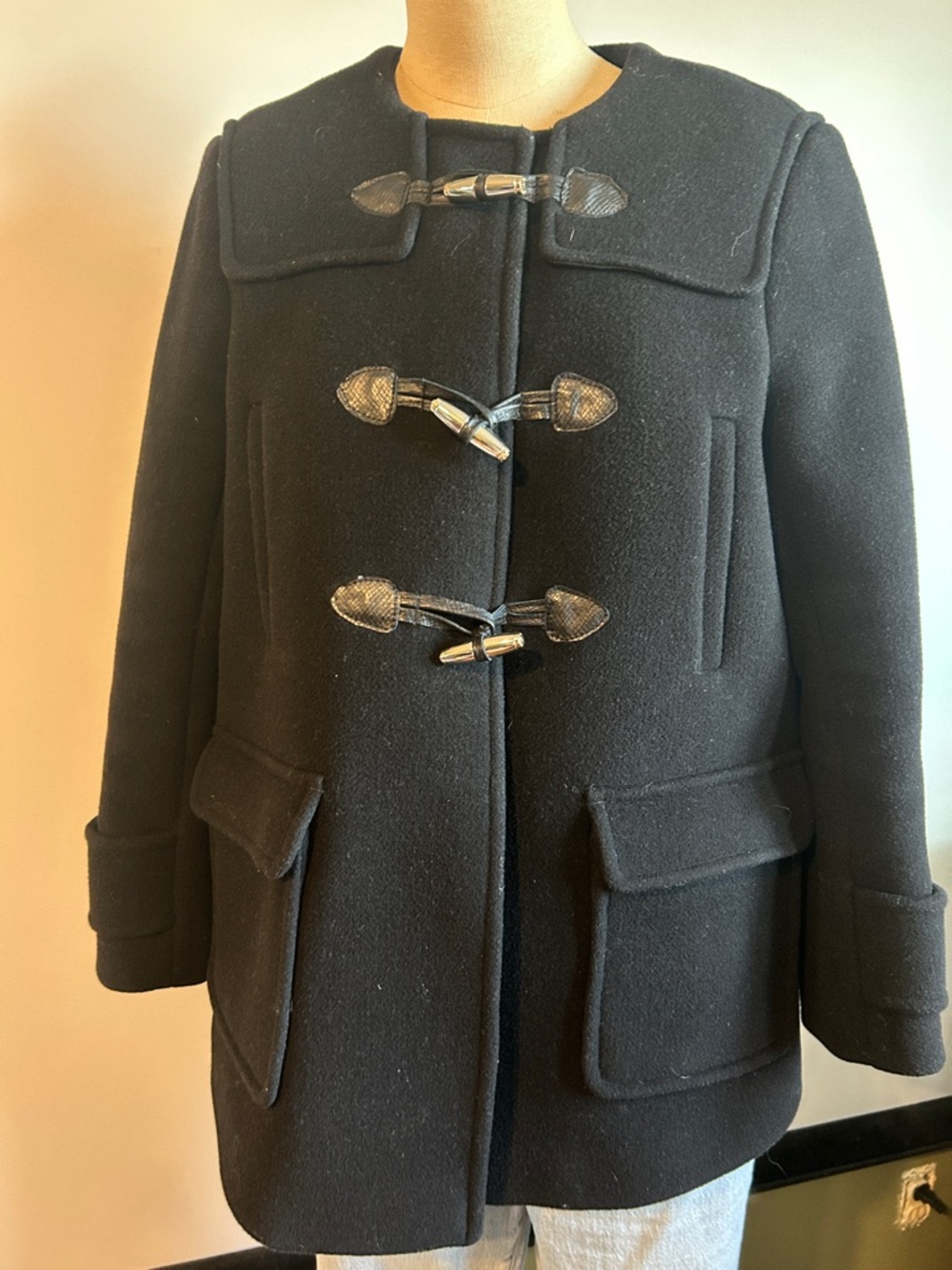 Sandro Paris classic Black Toggle Wool Peacoat size 40 / medium
